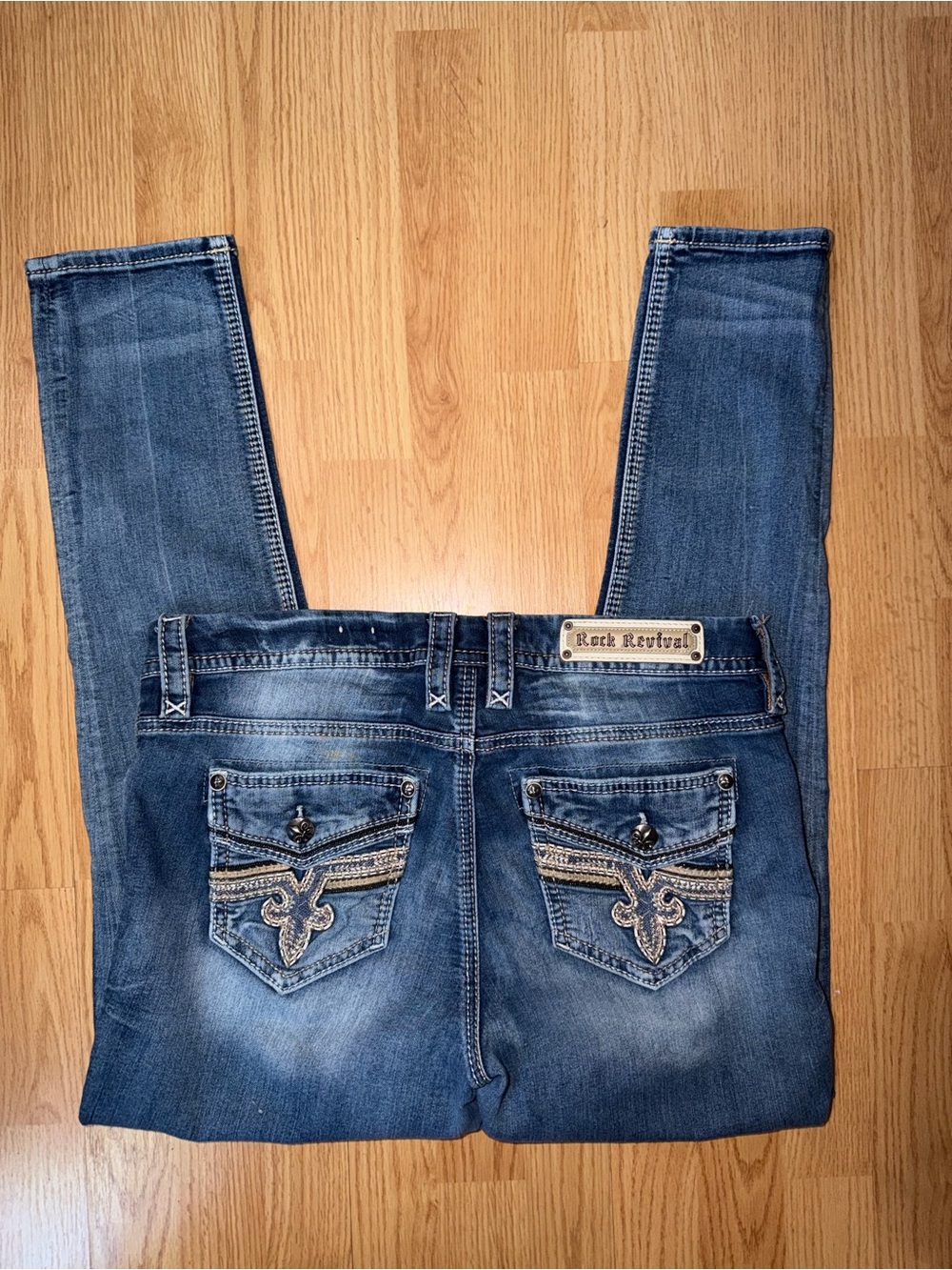 Rock Revival Women's Blue Embellished Back-Pocket Skinny Jeans
